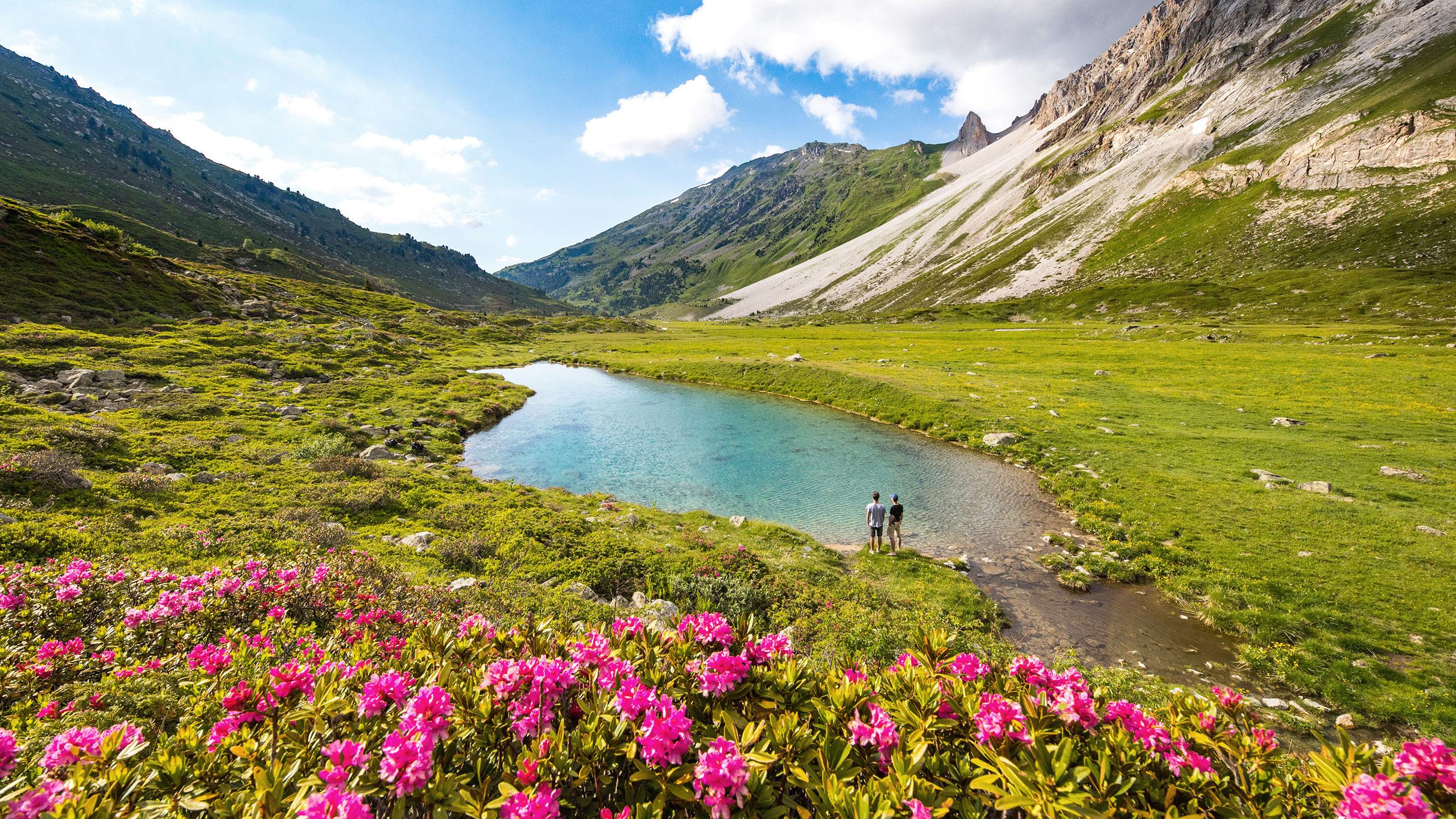 Vue sur un lac de Montagne à Méribel en été