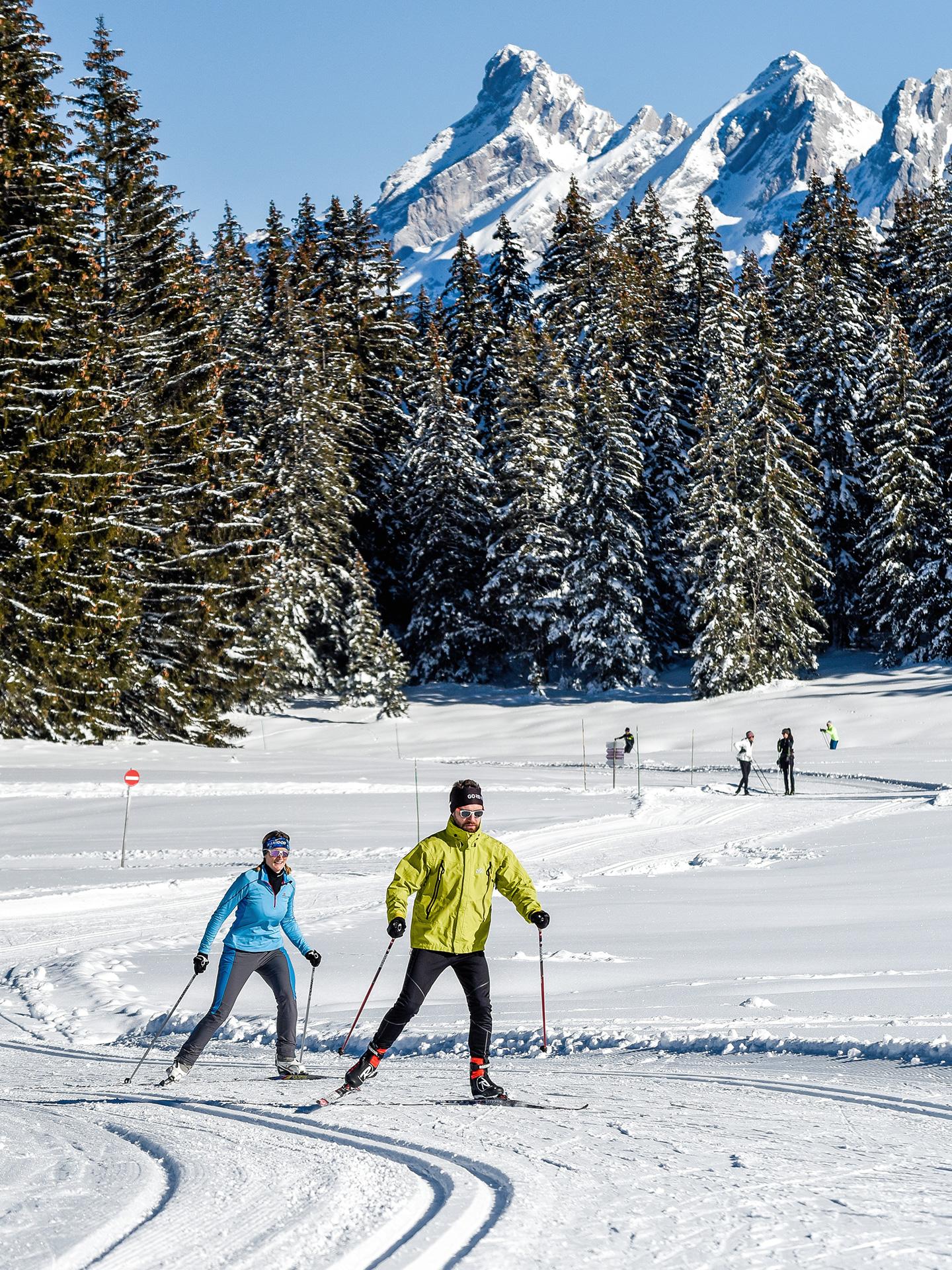 deux personnes entrain de faire du ski de fond sur la plateau de Beauregard